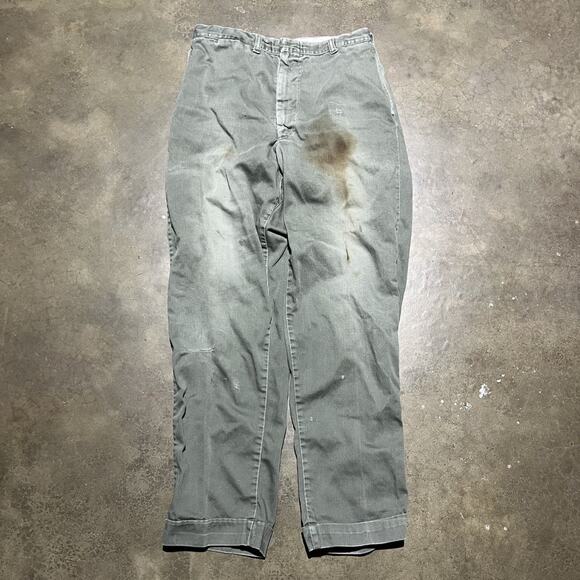 Vintage 50s Sedgefield Green Cotton Workwear Chinos 28x29 - Picture 1 of 6